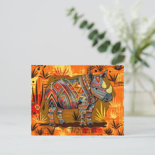 アフリカのサイで部族体絵を描の シーズンポストカード (スタンド正面)