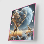 アフリカのサバンナで月に照らされた空の下でキリン スクエア壁時計 (傾斜)