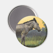 アフリカのサバンナにいるヴィンテージのシマウマ、野生動物 マグネット (正面/裏面)