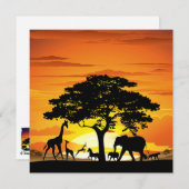 アフリカのサバンナに生息する野生動物の夕日 (正面/裏面)