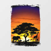 アフリカのサバンナに生息する野生動物の夕日 ウィンドウサイン (シート)