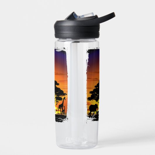 アフリカのサバンナに生息する野生動物の夕日 ウォーターボトル (左面)