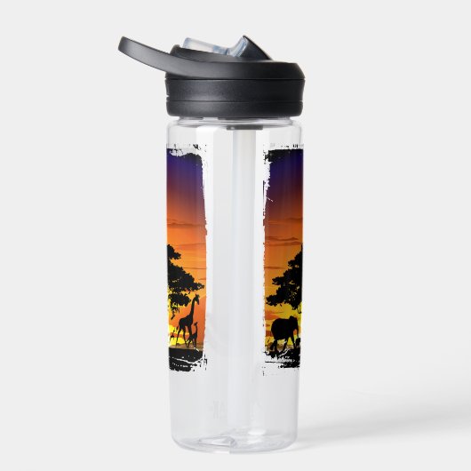 アフリカのサバンナに生息する野生動物の夕日 ウォーターボトル (右面)