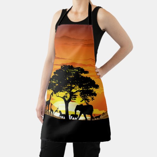 アフリカのサバンナに生息する野生動物の夕日 エプロン (インサイチュ)