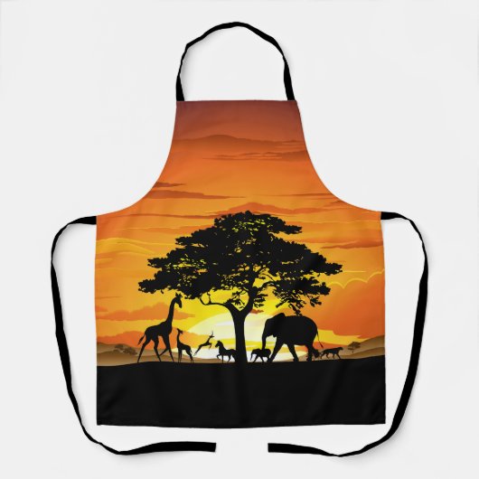 アフリカのサバンナに生息する野生動物の夕日 エプロン (正面)