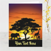 アフリカのサバンナに生息する野生動物の夕日 カード (黄色い花)