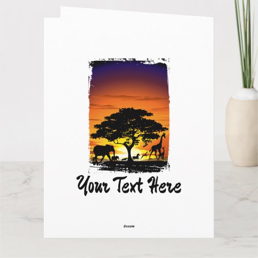 アフリカのサバンナに生息する野生動物の夕日 カード (裏面)