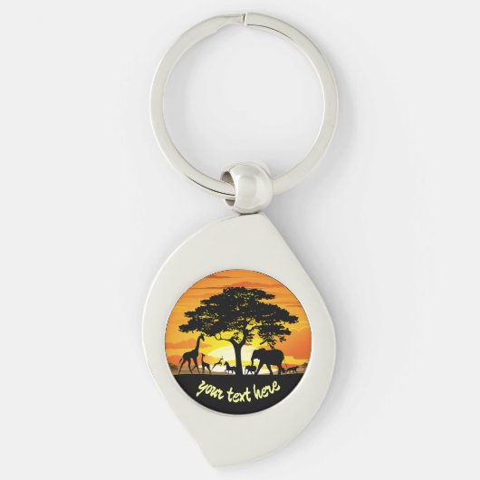 アフリカのサバンナに生息する野生動物の夕日 キーホルダー (正面)