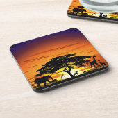 アフリカのサバンナに生息する野生動物の夕日 コースター (左側)