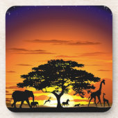 アフリカのサバンナに生息する野生動物の夕日 コースター (正面)