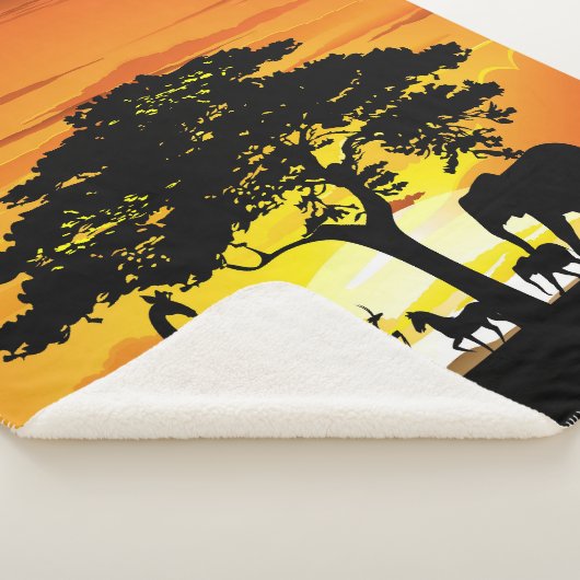 アフリカのサバンナに生息する野生動物の夕日 シェルパブランケット (3/4)