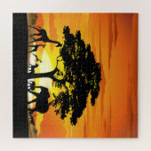 アフリカのサバンナに生息する野生動物の夕日 ジグソーパズル (横)