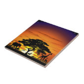 アフリカのサバンナに生息する野生動物の夕日 タイル (側面)