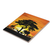 アフリカのサバンナに生息する野生動物の夕日 タイル (側面)