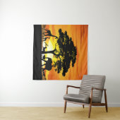 アフリカのサバンナに生息する野生動物の夕日 タペストリー (インサイチュ(横))