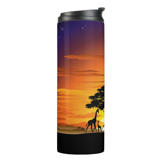 アフリカのサバンナに生息する野生動物の夕日 タンブラー (回転左)