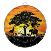 アフリカのサバンナに生息する野生動物の夕日 ダーツボード (正面)
