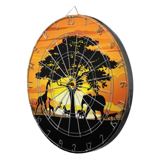 アフリカのサバンナに生息する野生動物の夕日 ダーツボード (正面右)