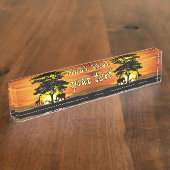 アフリカのサバンナに生息する野生動物の夕日 デスクネームプレート (側面)