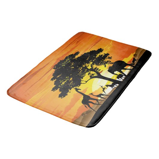 アフリカのサバンナに生息する野生動物の夕日 バスマット (アングル)