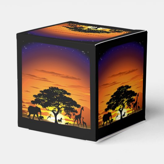 アフリカのサバンナに生息する野生動物の夕日 フェイバーボックス (裏面サイド)