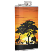 アフリカのサバンナに生息する野生動物の夕日 フラスク (右)