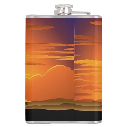 アフリカのサバンナに生息する野生動物の夕日 フラスク (裏面)