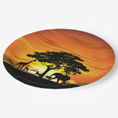 アフリカのサバンナに生息する野生動物の夕日 ペーパープレート (アングル)