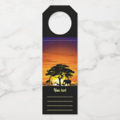 アフリカのサバンナに生息する野生動物の夕日 ボトルネックタグ (正面)