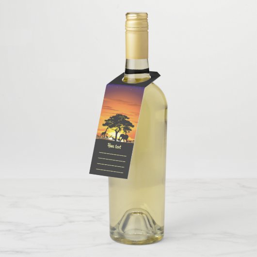 アフリカのサバンナに生息する野生動物の夕日 ボトルネックタグ (アングル)