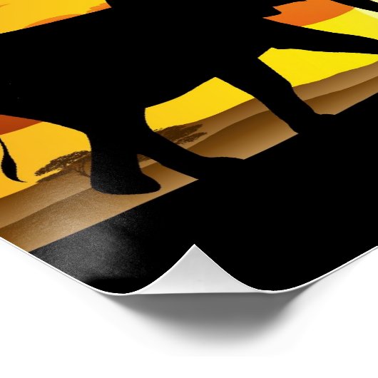 アフリカのサバンナに生息する野生動物の夕日 ポスター (コーナー)