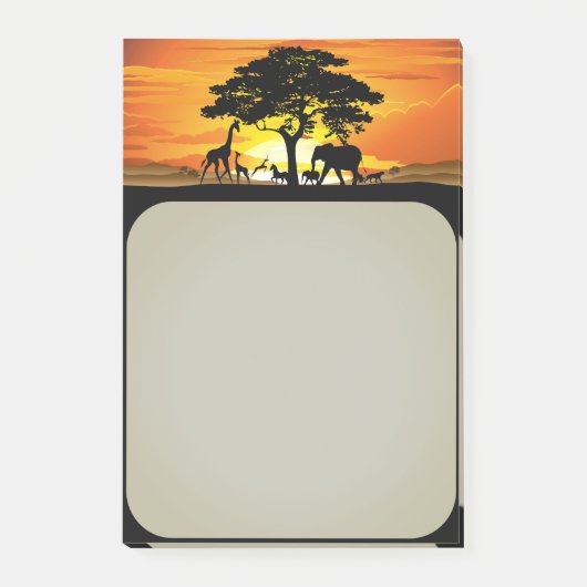 アフリカのサバンナに生息する野生動物の夕日 ポストイット (正面)