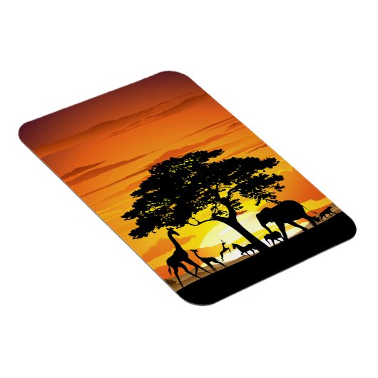 アフリカのサバンナに生息する野生動物の夕日 マグネット (右側)