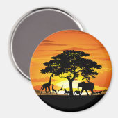 アフリカのサバンナに生息する野生動物の夕日 マグネット (正面/裏面)