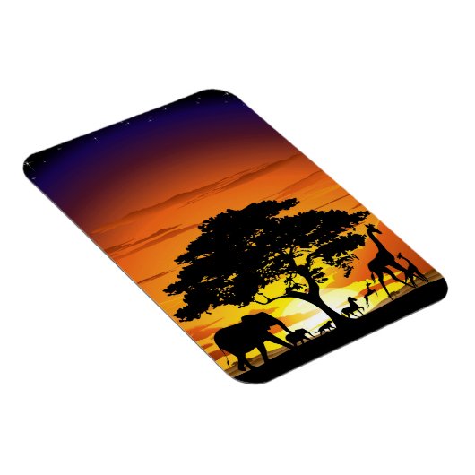 アフリカのサバンナに生息する野生動物の夕日 マグネット (右側)