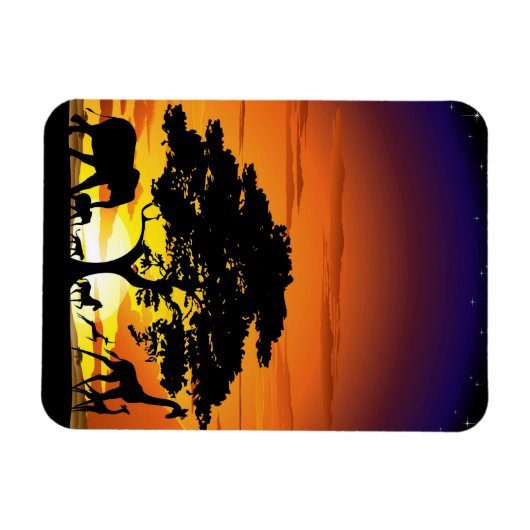 アフリカのサバンナに生息する野生動物の夕日 マグネット (横)