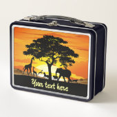 アフリカのサバンナに生息する野生動物の夕日 メタルランチボックス (正面)