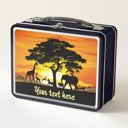 アフリカのサバンナに生息する野生動物の夕日 メタルランチボックス (正面)