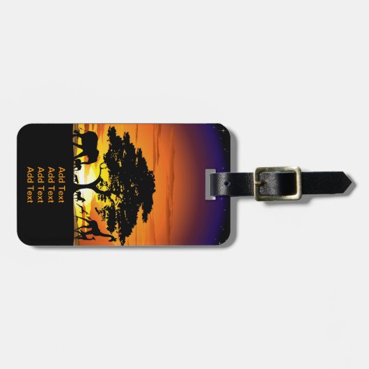 アフリカのサバンナに生息する野生動物の夕日 ラゲッジタグ (正面横)