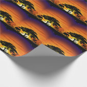 アフリカのサバンナに生息する野生動物の夕日 ラッピングペーパー (角)