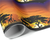 アフリカのサバンナに生息する野生動物の夕日 ラッピングペーパー (ロールコーナー)