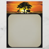 アフリカのサバンナに生息する野生動物の夕日 レターヘッド (正面)