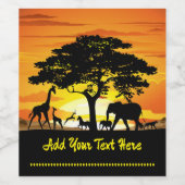 アフリカのサバンナに生息する野生動物の夕日 ワインラベル (シングルラベル)