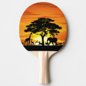 アフリカのサバンナに生息する野生動物の夕日 卓球ラケット (正面)