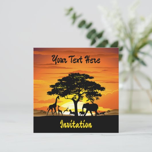 アフリカのサバンナに生息する野生動物の夕日 招待状 (スタンド正面)