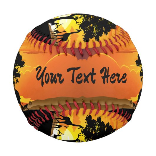 アフリカのサバンナに生息する野生動物の夕日 野球ボール (裏面)