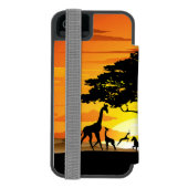 アフリカのサバンナに生息する野生動物の夕日 INCIPIO iPhoneウォレットケース (フォリオ裏面)