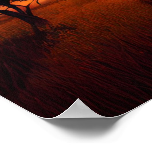 アフリカのサバンナに眠る夕日 ポスター (角)