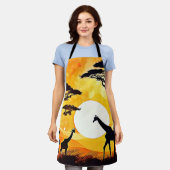 アフリカのサバンナのサンセットキリンのシーン エプロン (着用した状態)