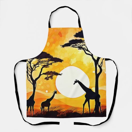 アフリカのサバンナのサンセットキリンのシーン エプロン (正面)
